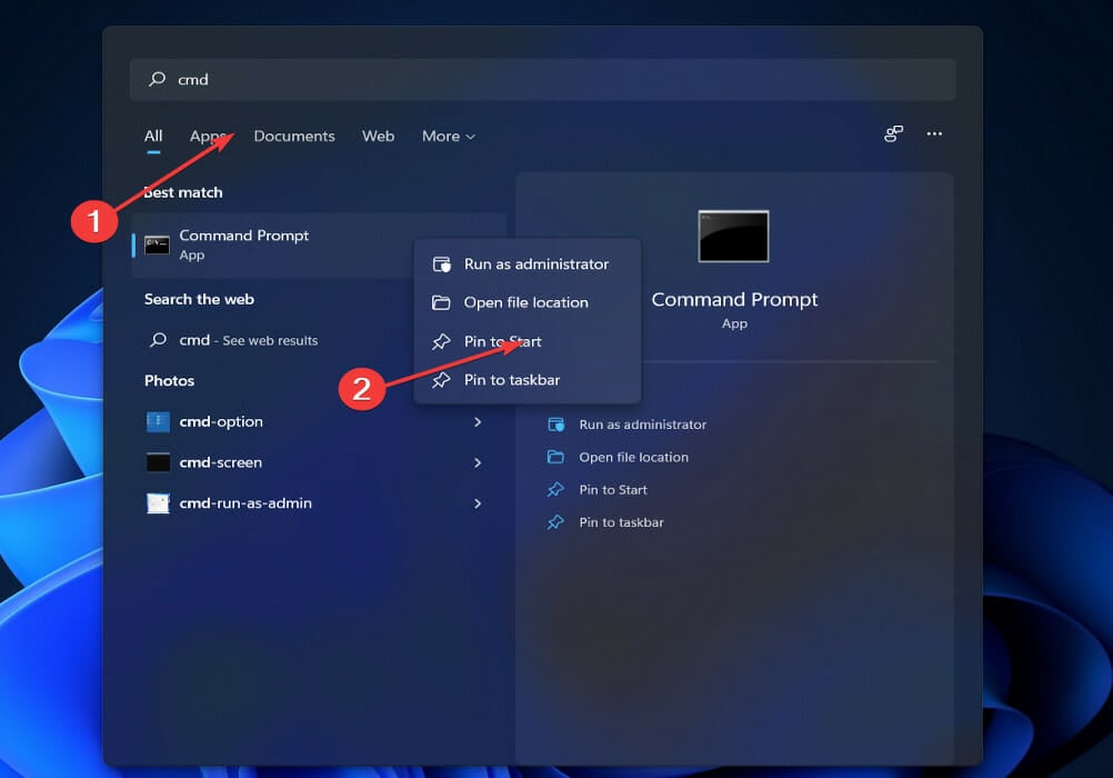 Поиск CMD и запуск от имени администратора