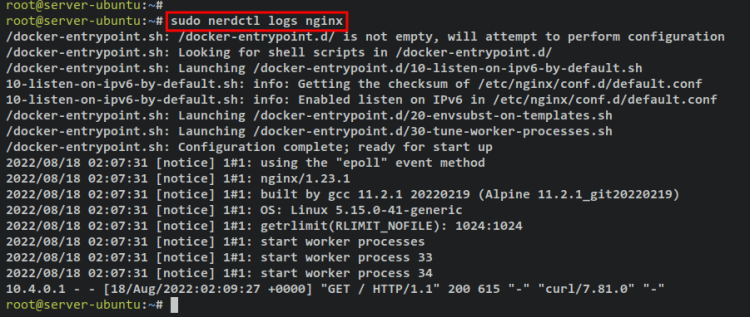 Логи контейнера nginx
