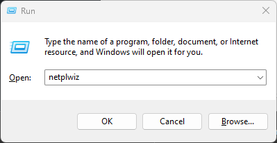 Окно команды netplwiz в 'Выполнить'