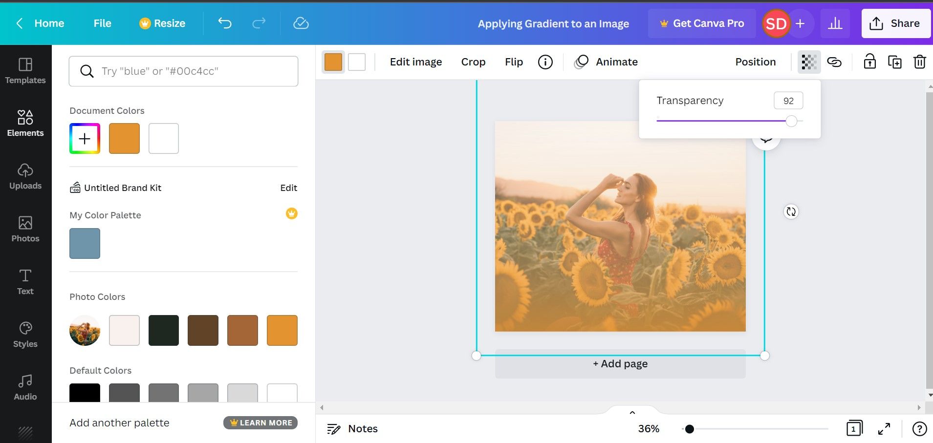Настройка цветов и прозрачности градиента с исчезанием