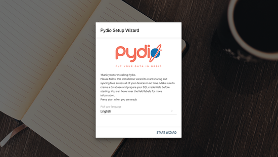 Мастер установки Pydio — выбор языка и начало