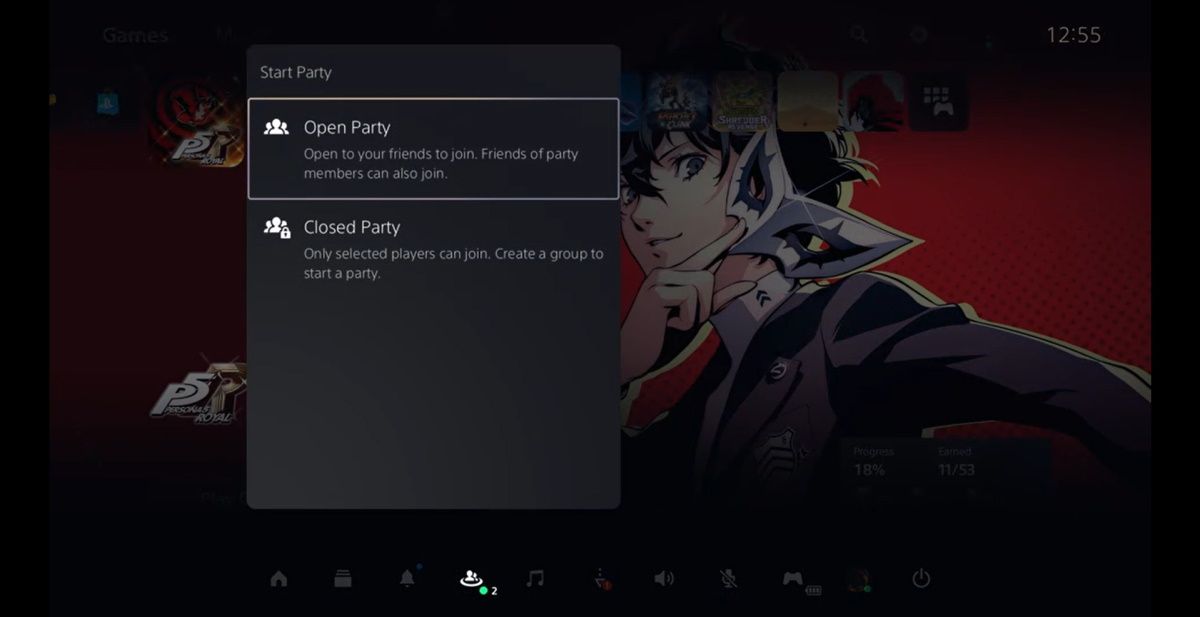 Выбор открытой пати на PS5
