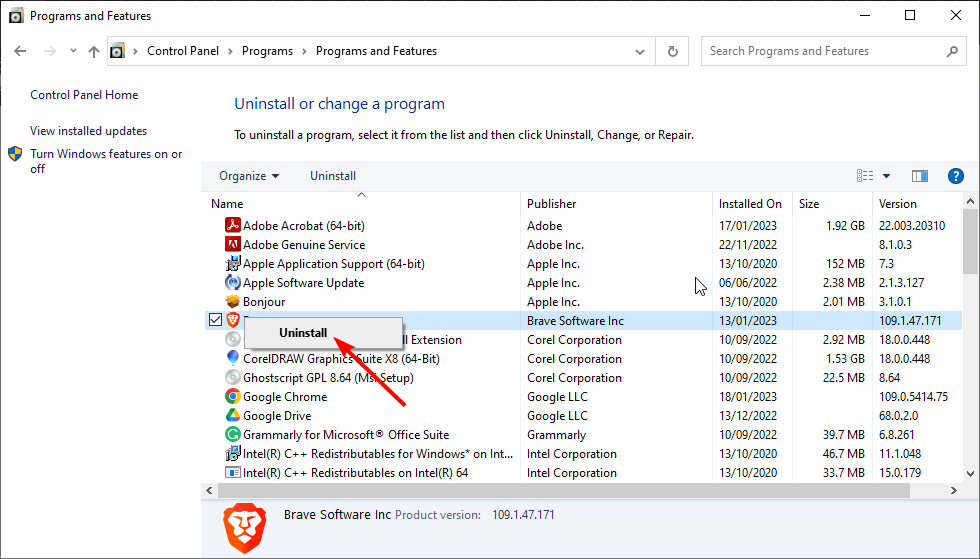 Удаление приложения в Windows