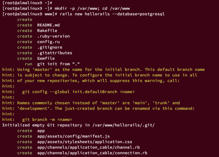 Создание проекта Rails hellorails