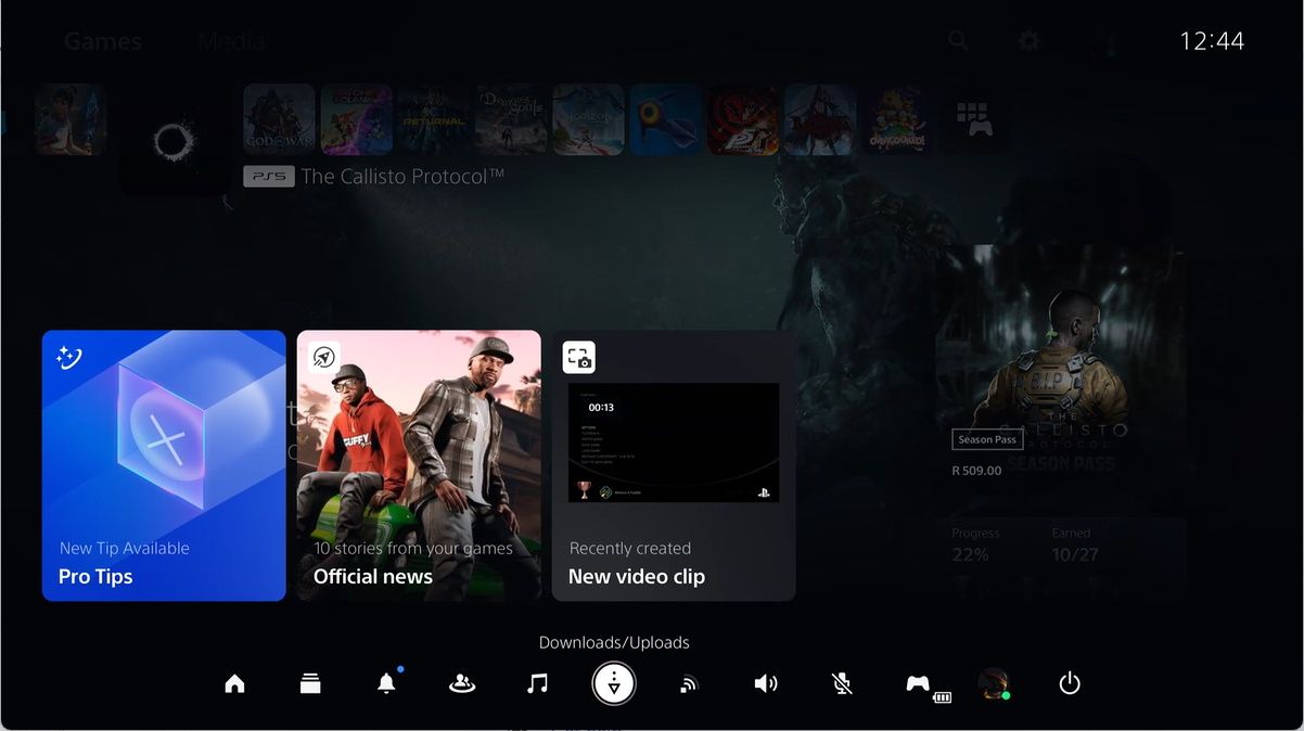 Центр управления на экране PS5