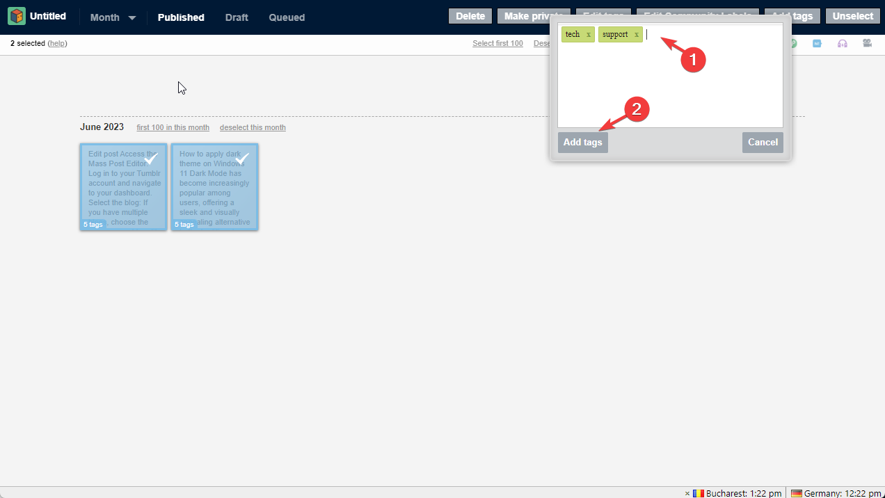 Поле для ввода тегов в Mass Post Editor