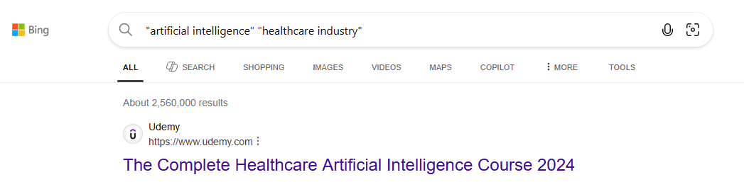 Результаты поиска с двумя фразами в кавычках