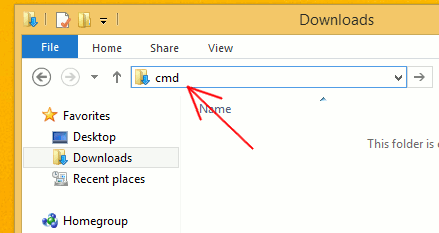 Панель адреса Проводника с вводом cmd.