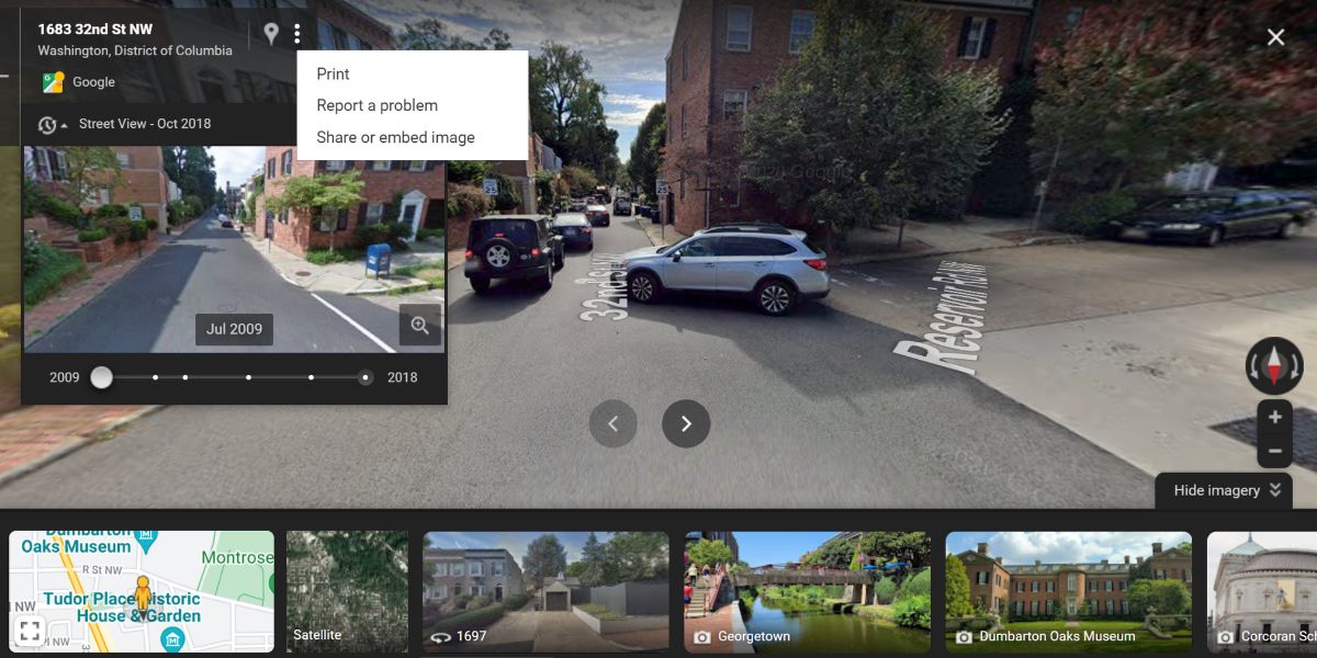 Таймлайн и опции общего доступа в Street View