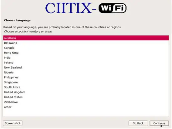 Выбор географического региона для настройки времени и локали
