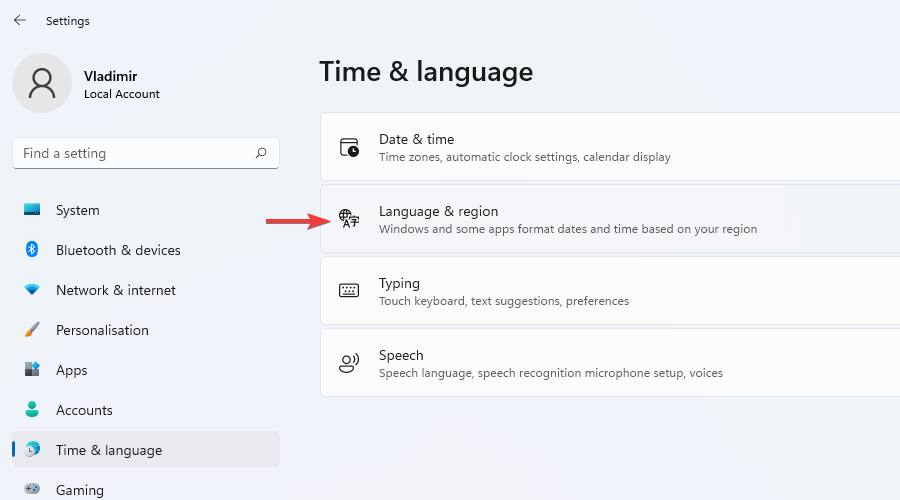Параметры Язык и регион в Windows 11
