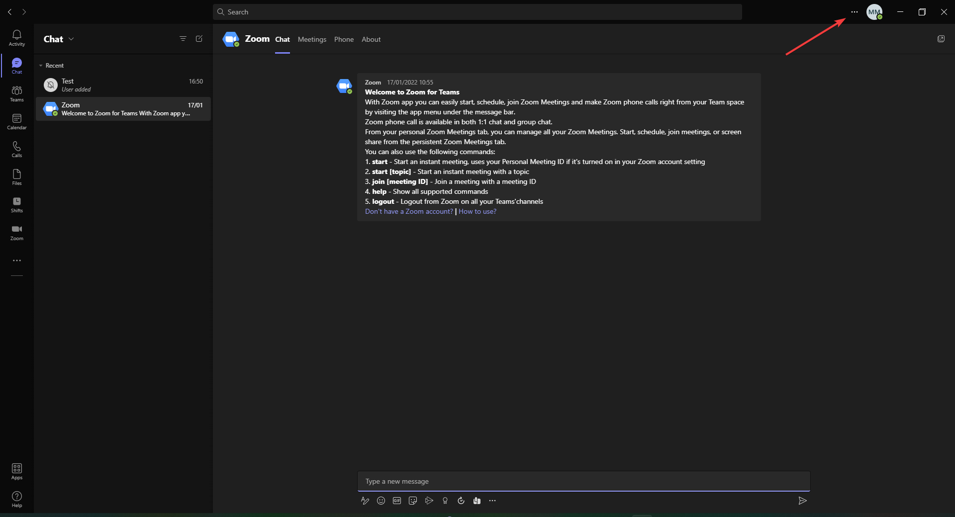 Три точки в интерфейсе Teams для доступа к меню.