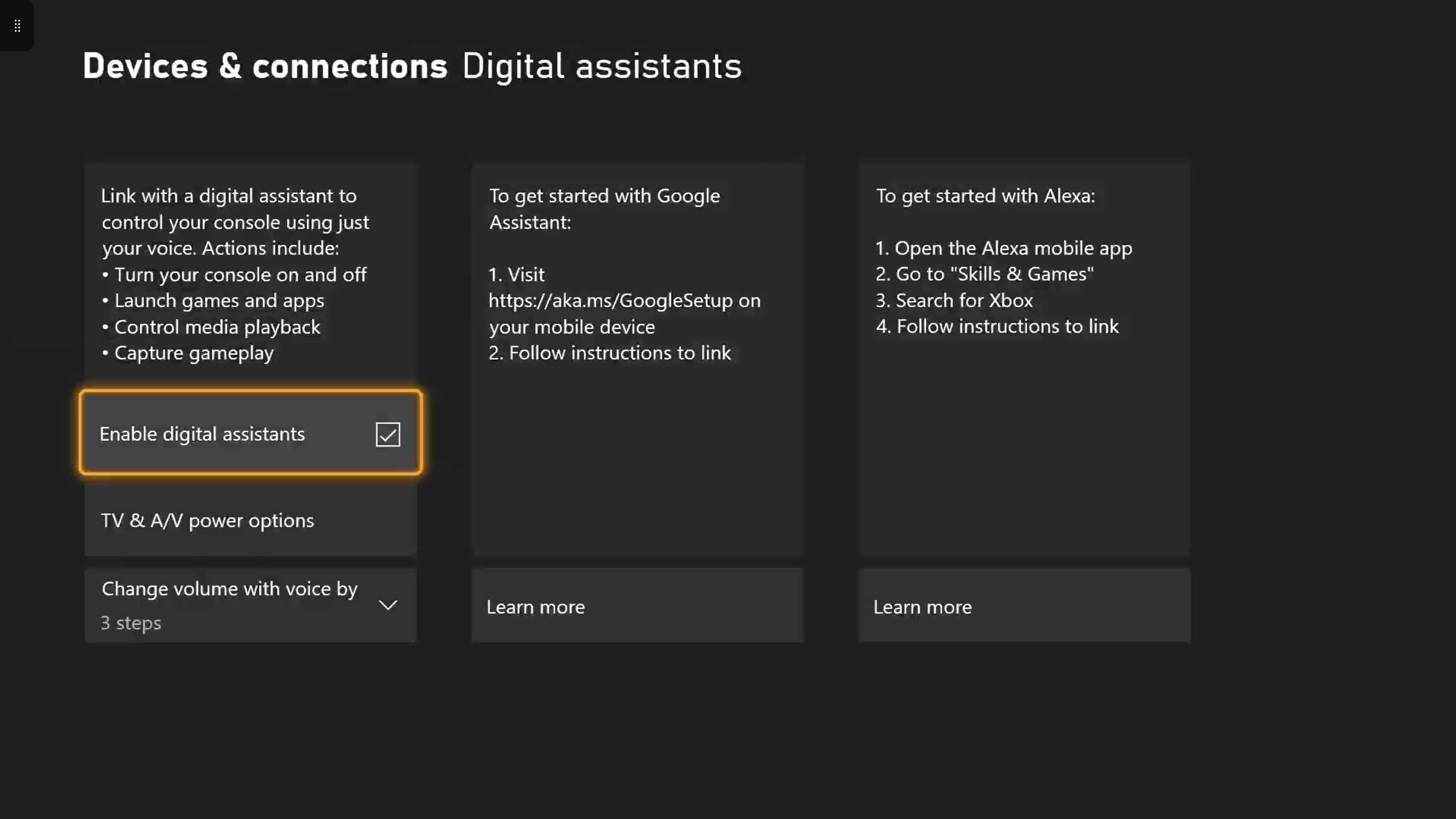 xbox digital assistants menu