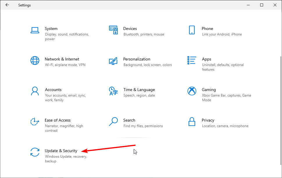Windowsの更新とセキュリティ設定画面