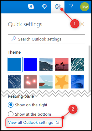 Пункт меню «Просмотреть все параметры Outlook» в настройках