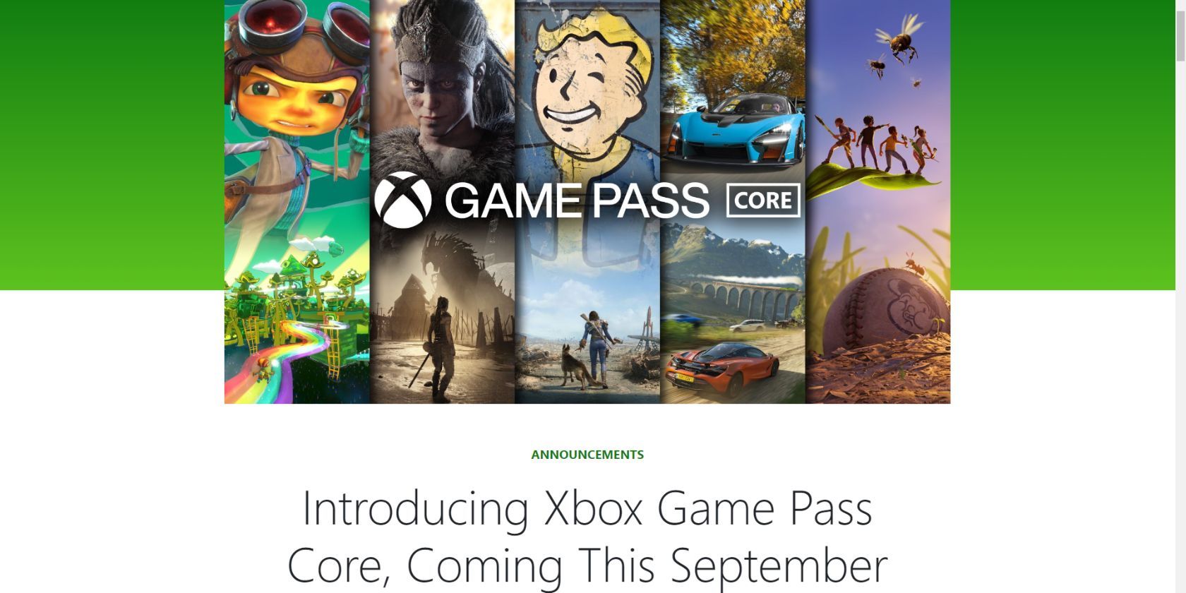 Изображение об объявлении Xbox о переходе на Game Pass Core