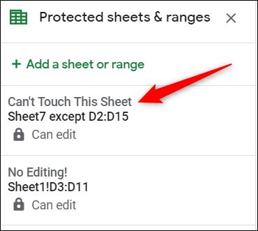 Click the protected range rule from the pane on the right