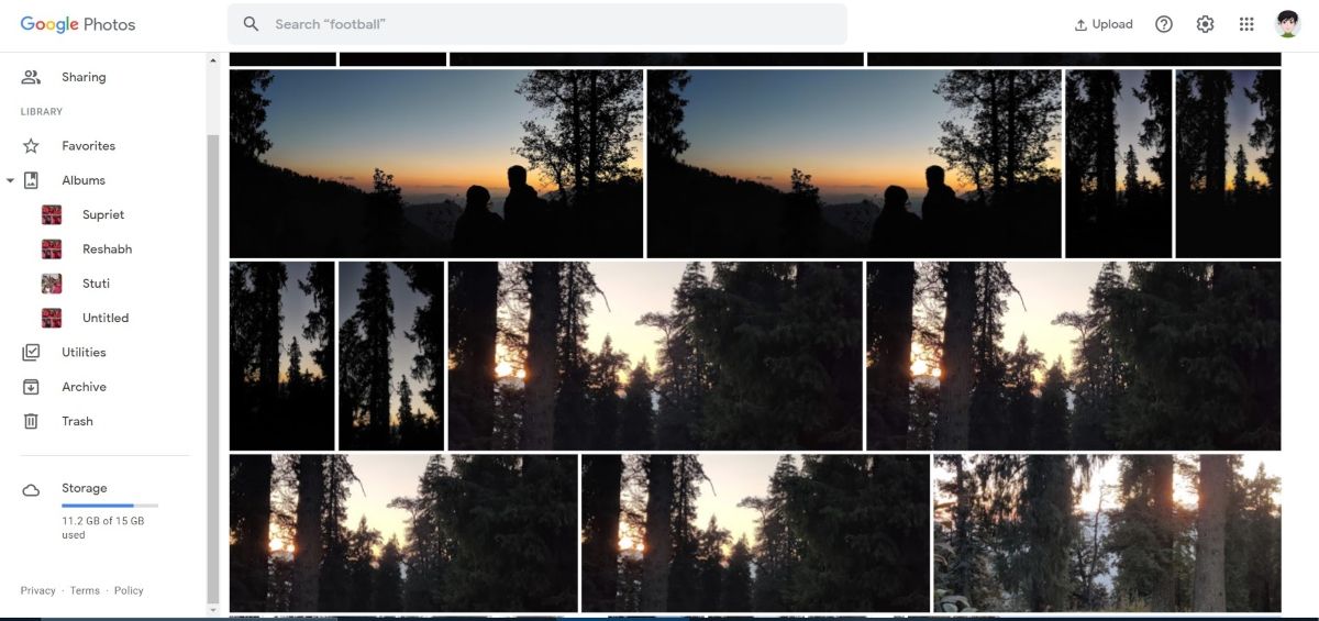 Выбор изображений в Google Photos