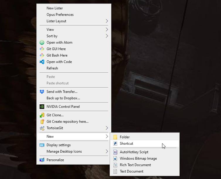 Создание нового ярлыка на рабочем столе Windows