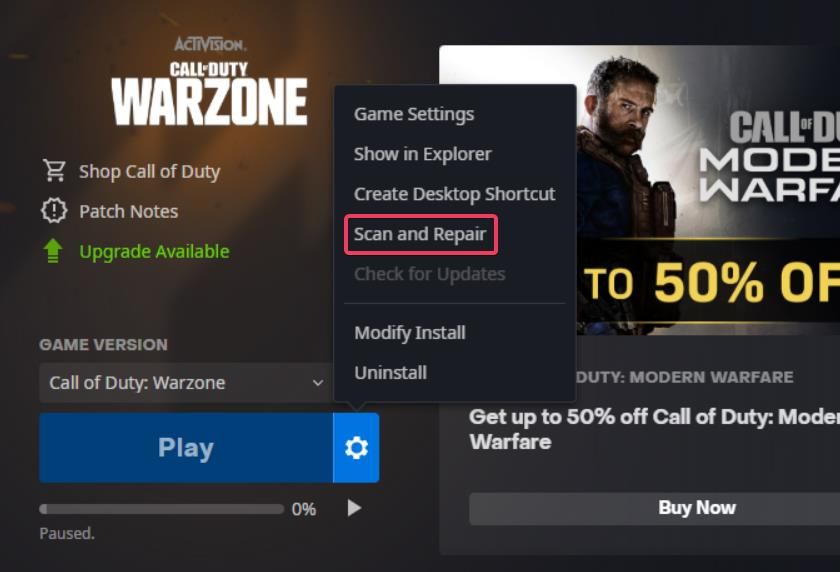 The Scan and Repair option