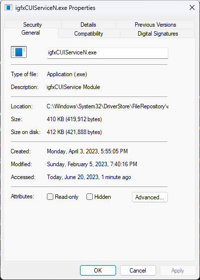 igfxCUIService - Intel Graphics Common User Interface Service