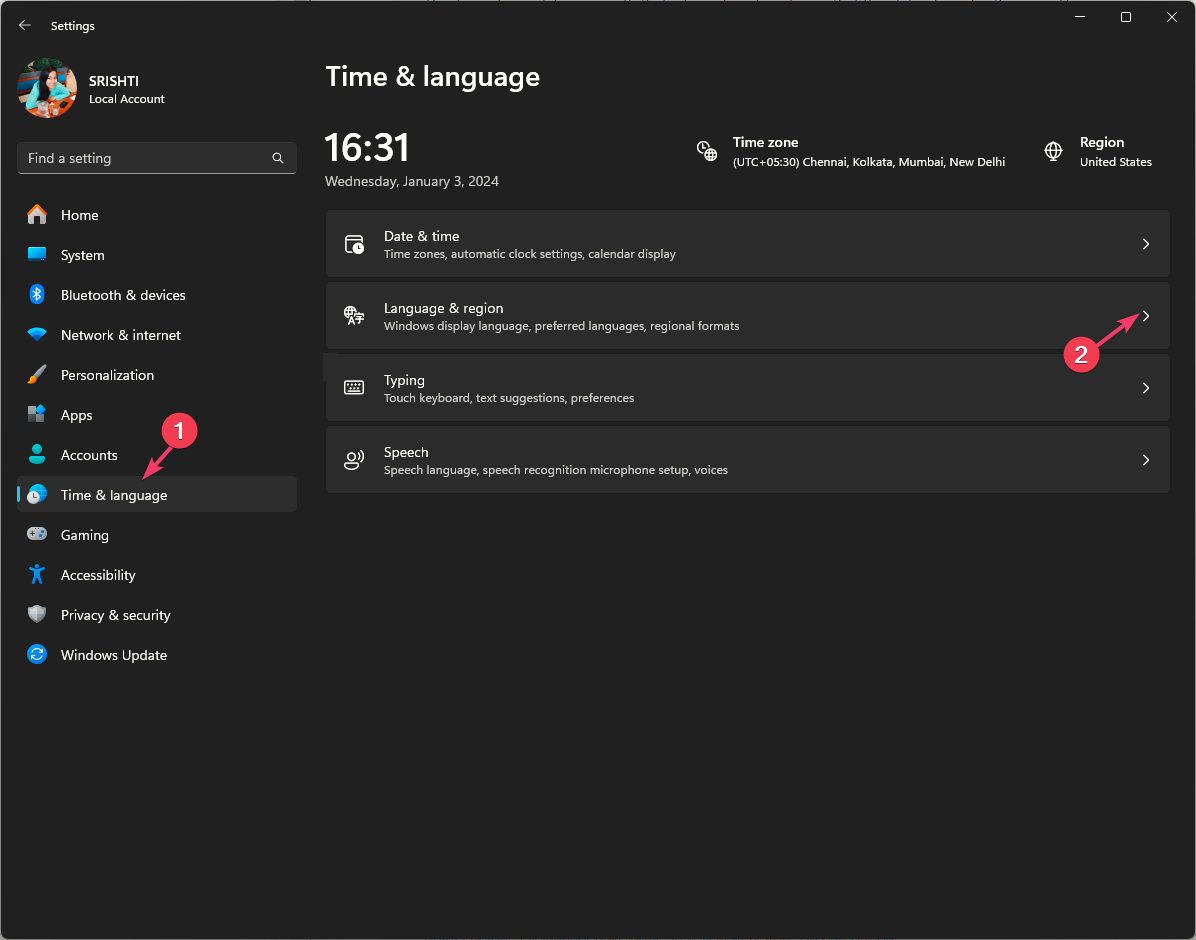 Сброс настроек клавиатуры в Windows 11