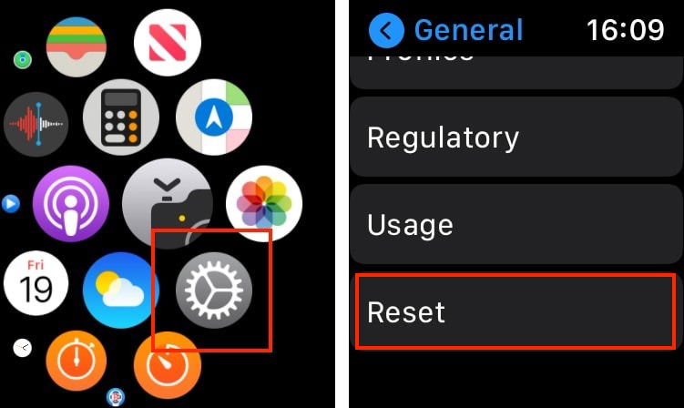 Изображение: Настройки Apple Watch, пункт Сброс