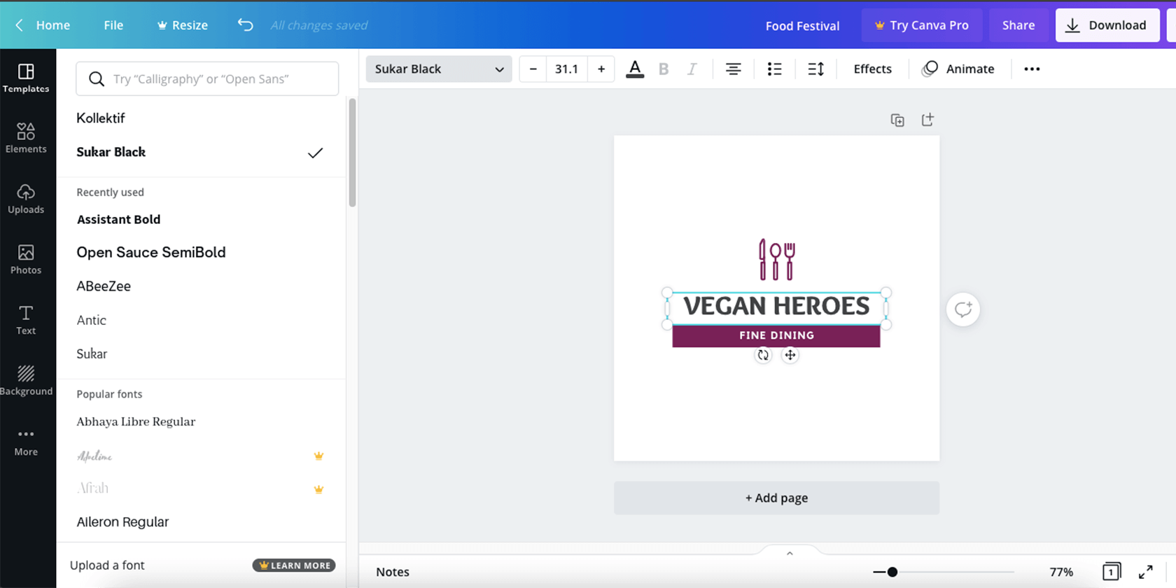 Изменение шрифта в Canva