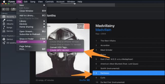 Меню iTunes с пунктом 