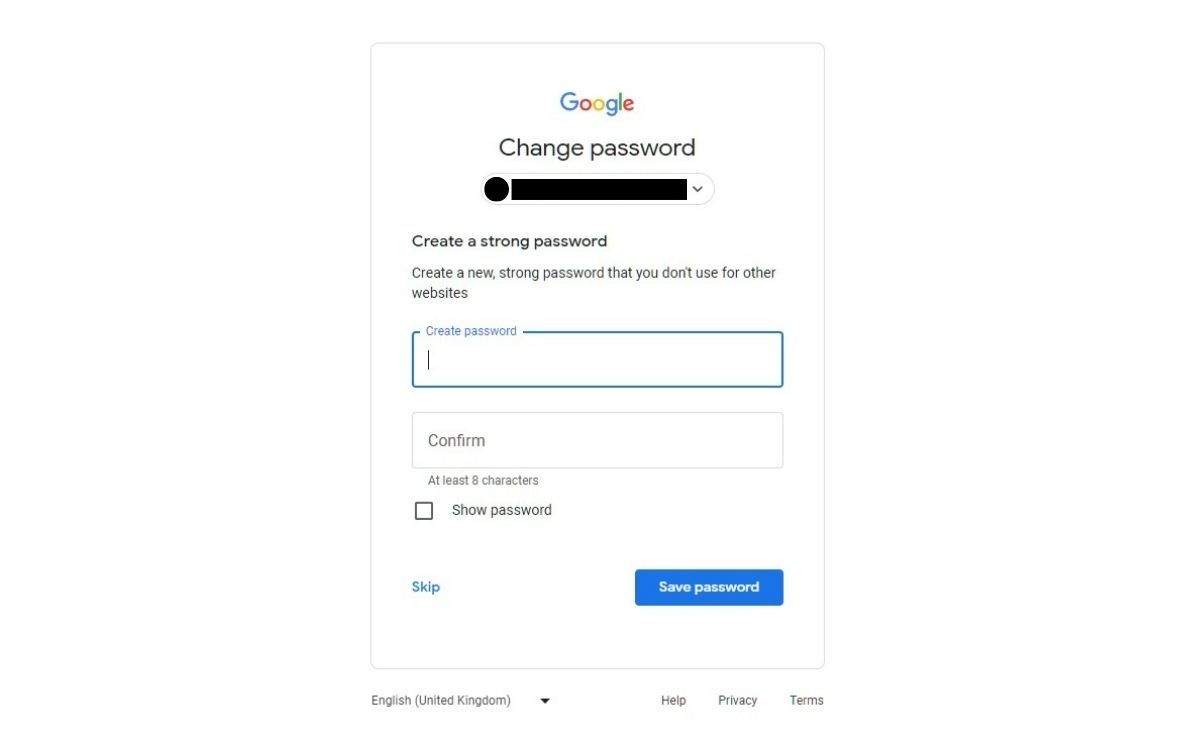 A screenshot of the Change Password section
