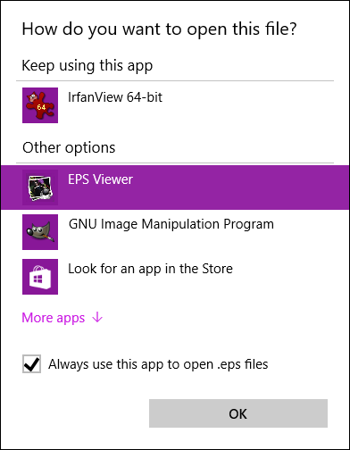 Параметры ассоциации файлов в Windows с EPS Viewer