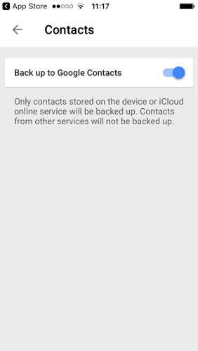 Выбор категорий для резервного копирования