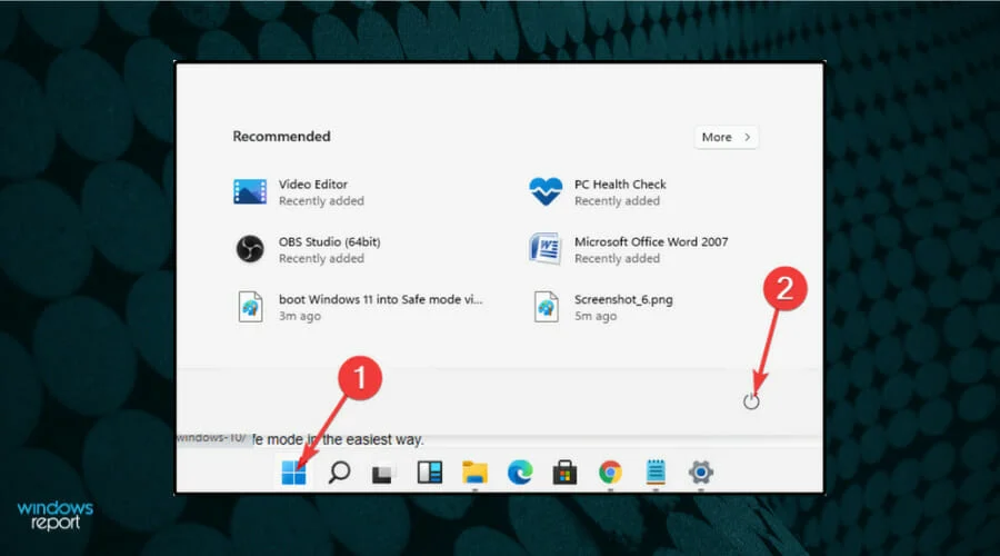 Меню питания в Windows 11