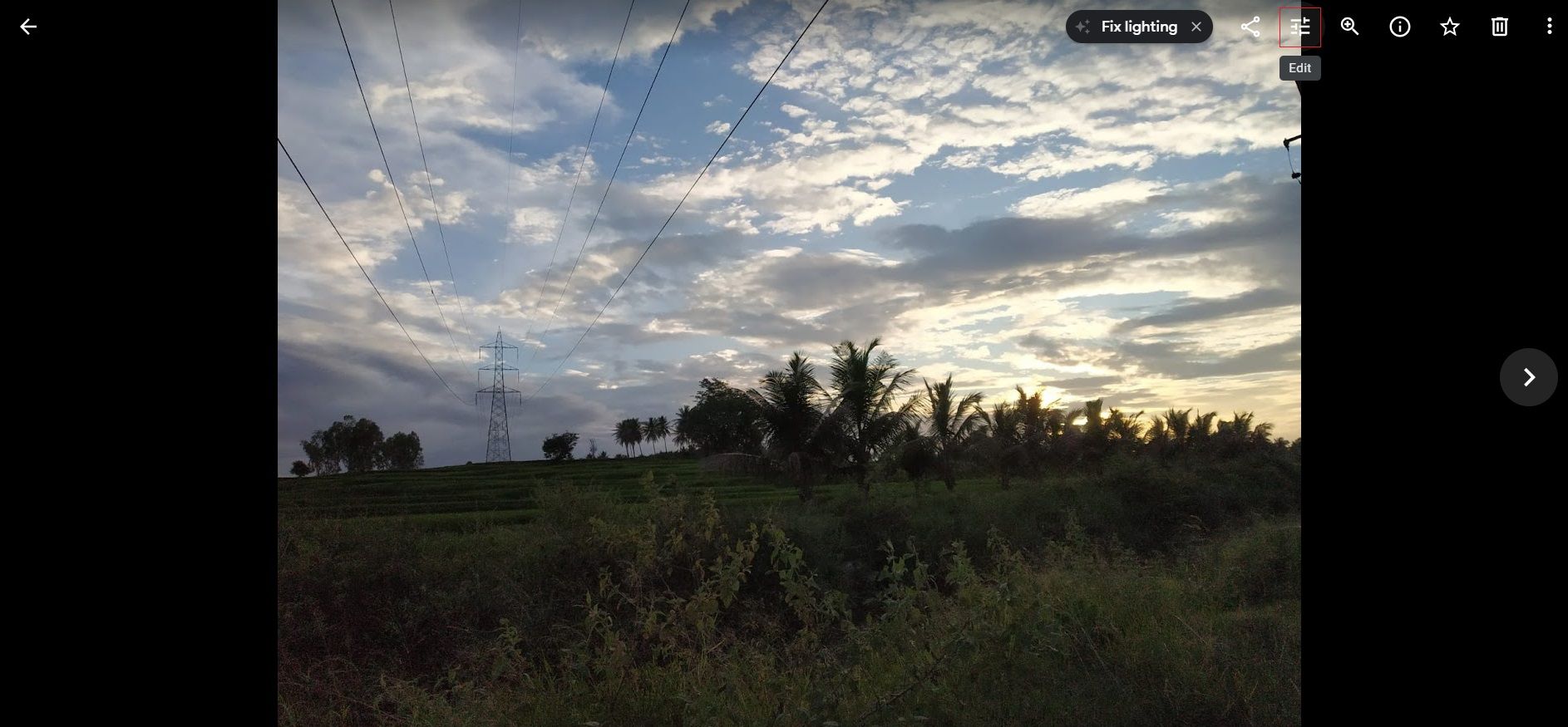 Параметр «Edit» в Google Photos вверху