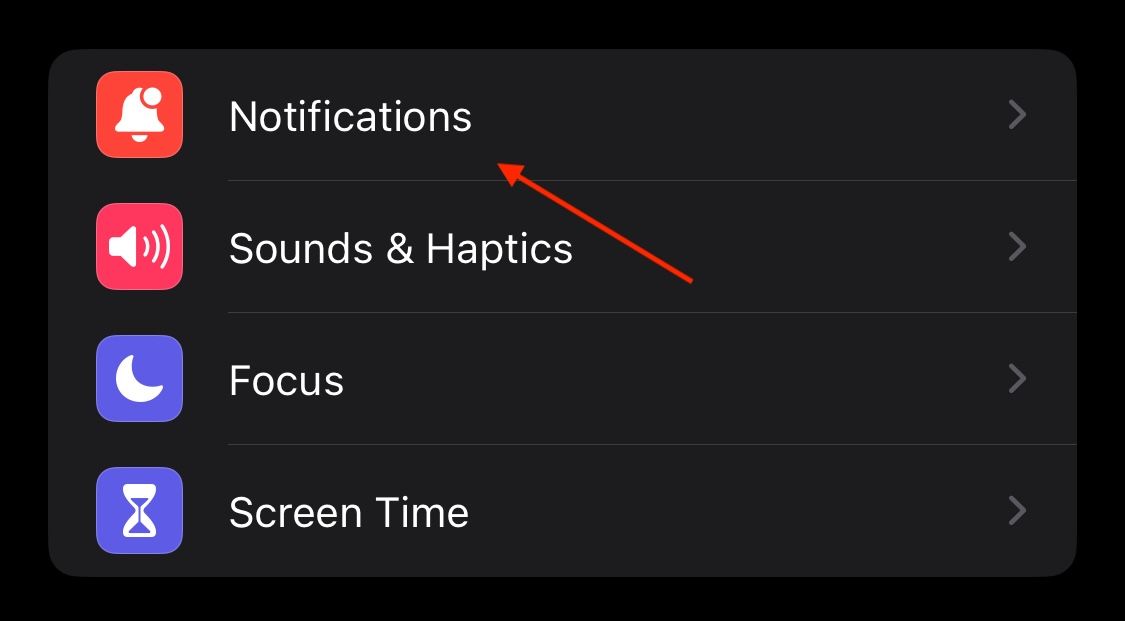 Пункт «Уведомления» в приложении «Настройки»