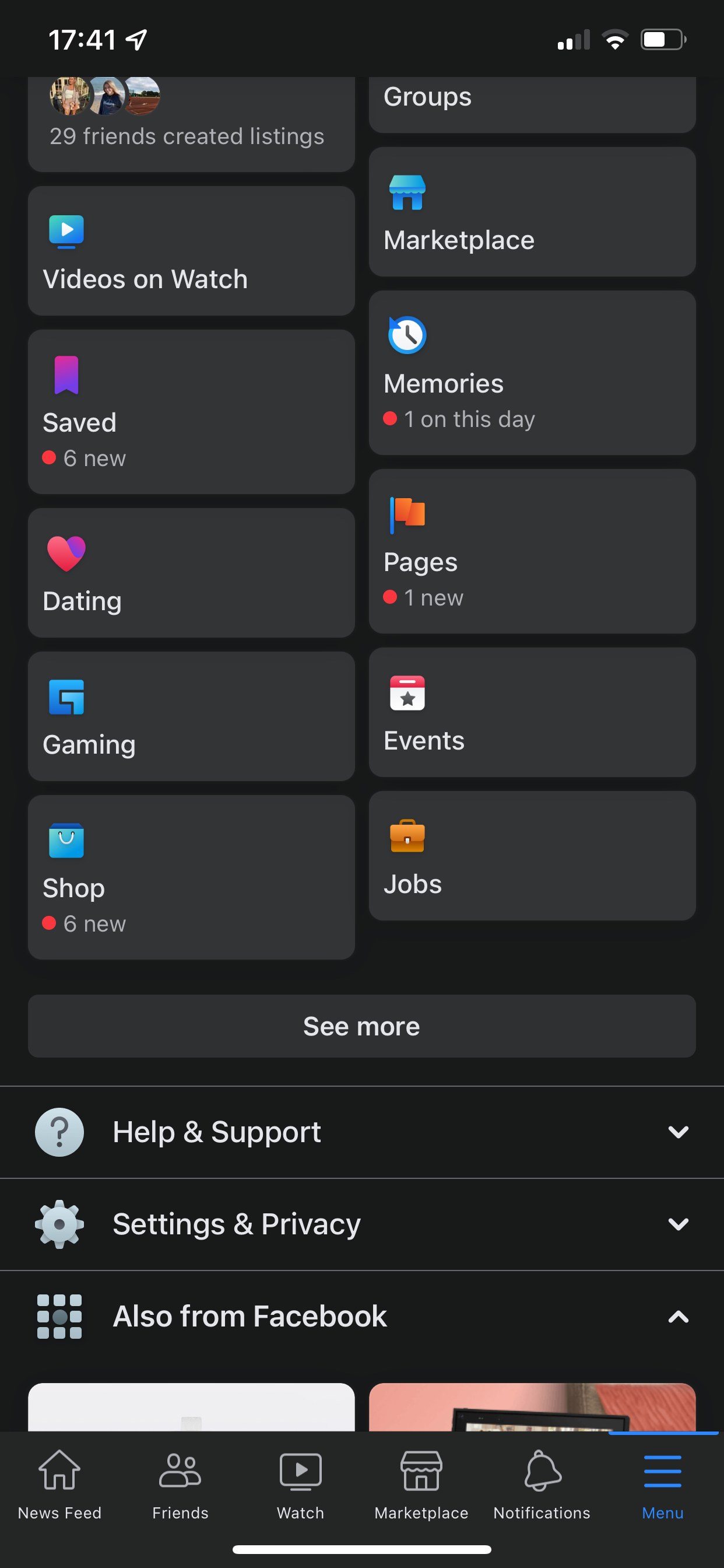 Скриншот: поиск опции «Самые последние» в мобильном приложении Facebook