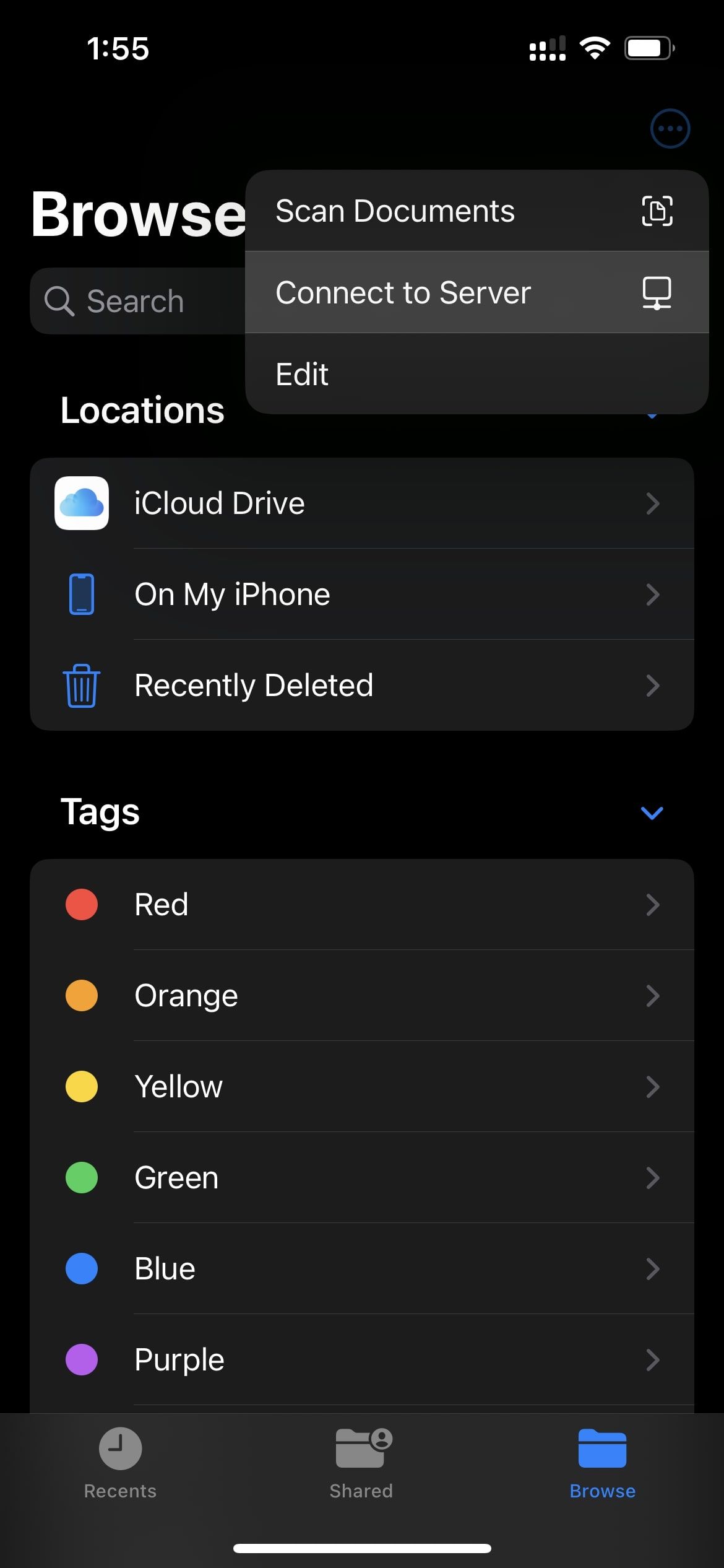 Select connect to server