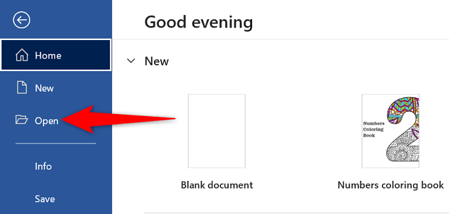 Нажмите «Открыть» в левой боковой панели.