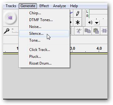 Окно генерации тишины с настройкой 30 секунд