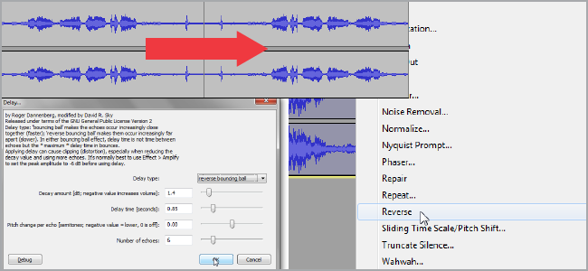 Эффекты реверсом в Audacity