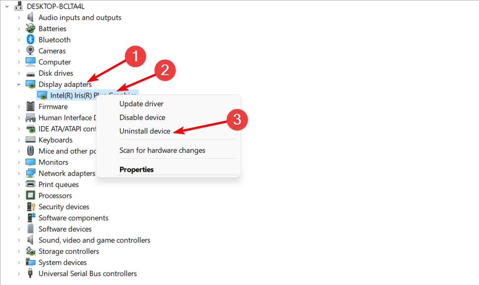 Удаление устройства видеокарты в Диспетчере устройств