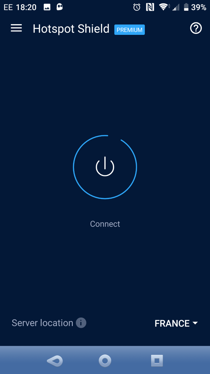 Скриншот: приложение Hotspot Shield на Android