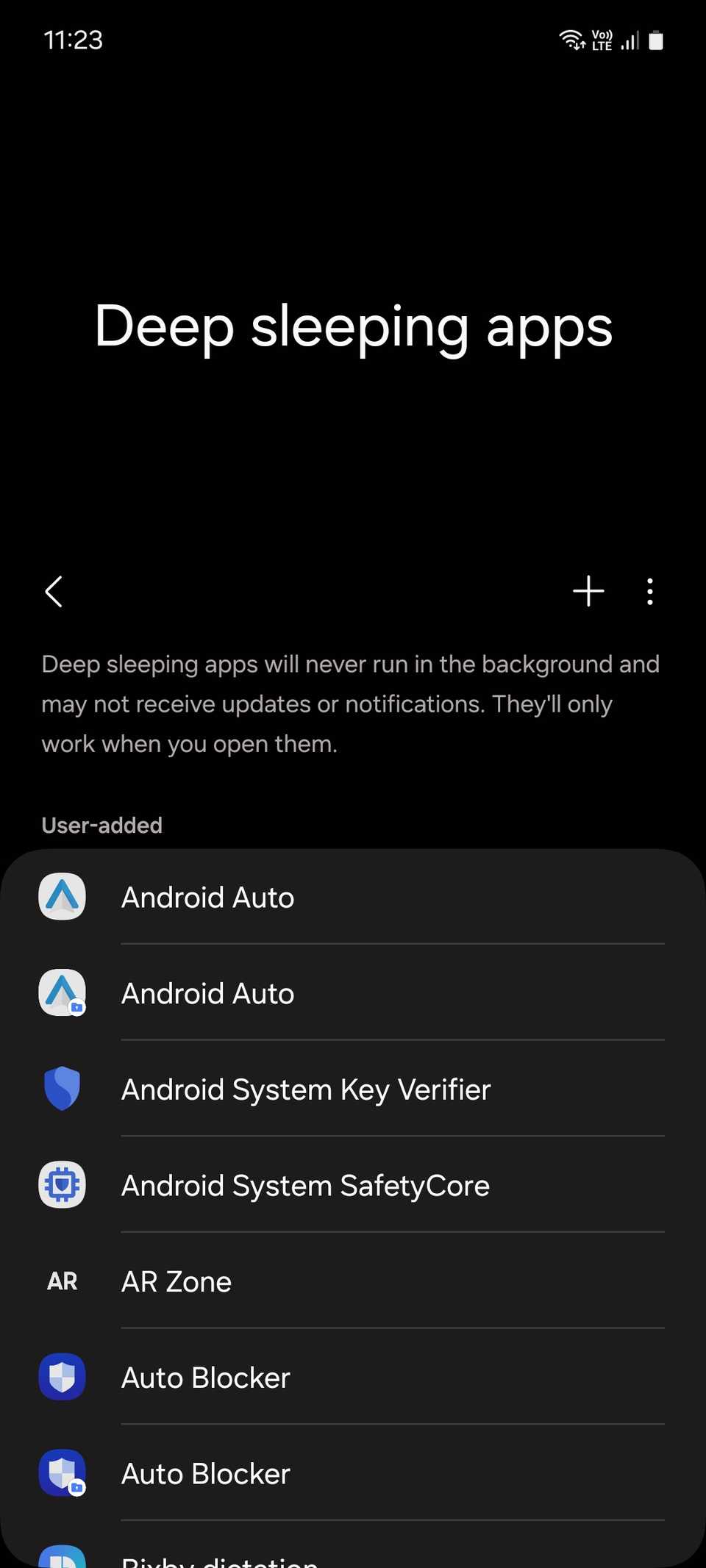Samsung Deep sleeping apps menu