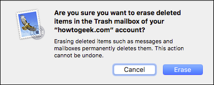 Подтверждение очистки конкретной корзины