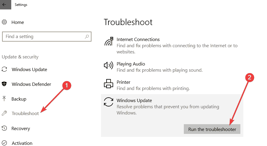 Запуск средства устранения неполадок обновлений