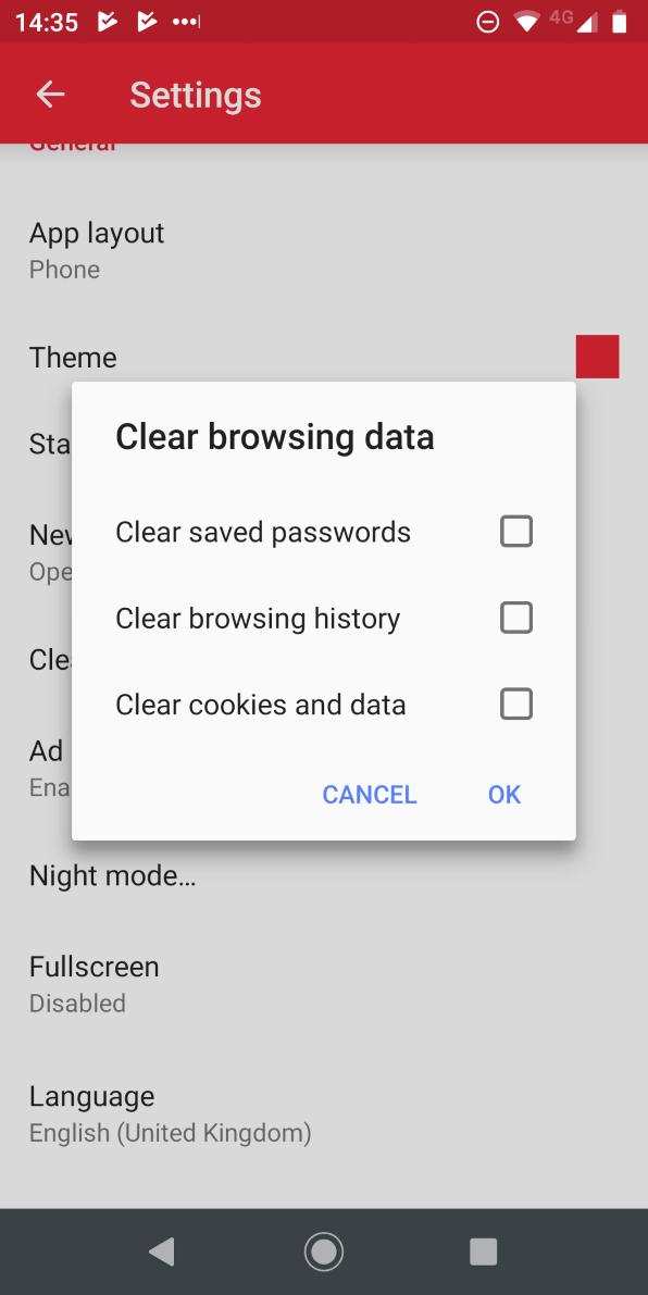 Opera Mini — очистка истории