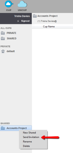 Отправка приглашения на доступ к общей папке через Send Invitation