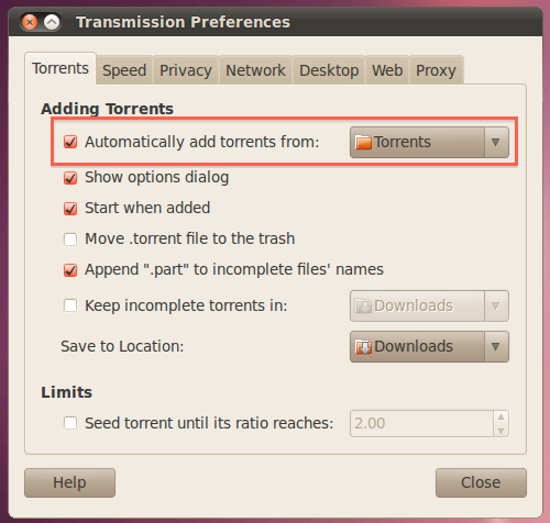 Автодобавление в Transmission на Linux
