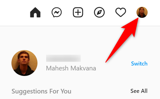 Нажмите на фотографию профиля в правом верхнем углу Instagram.