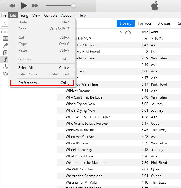Откройте iTunes, нажмите Edit, затем Preferences